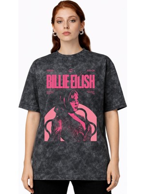 Sevbano Tasarım Billie Eilish Şarkıcı Baskılı Unisex Oversize Vintage Yıkamalı Tişört