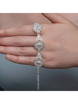 Gümüş Damla Papatya Telkari Kadın Bileklik