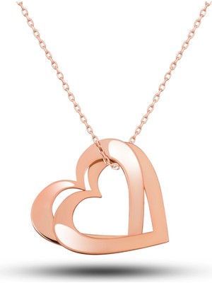 Gümüş Rose Çifte Kalp Aşk Kadın Kolye