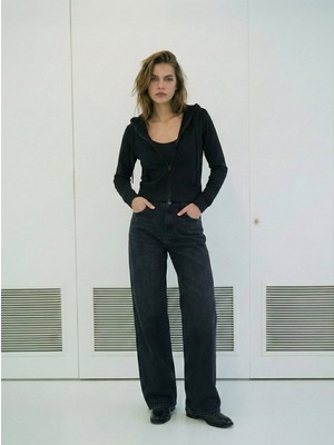 LTB Danıca Mıd Yüksek Bel Geniş Paça Siyah Jean Pantolon