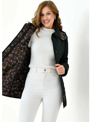 Mg Otantik Kapitone Kadın Büyük Beden Kaban Mont Kapüşonlu Içi Desenli Fermuarlı Çıtçıtlı