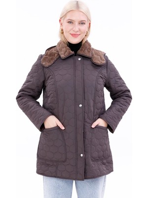 Mg Otantik Kadın Kürklü Kapitone Mont - Su Itici Büyük Beden Kışlık Kaban