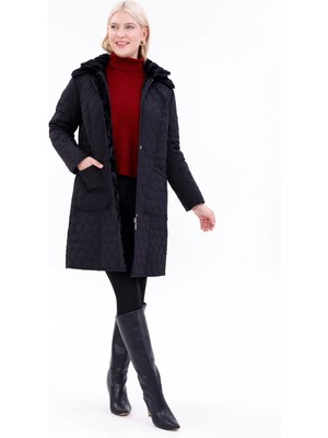 Mg Otantik Kadın Kürklü Kapitone Mont - Su Itici Büyük Beden Kışlık Kaban - MG001