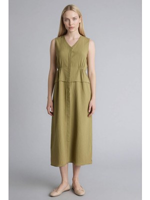 DeFacto V Yaka Gofre Dokulu Kolsuz Elbise F3408AX26SM