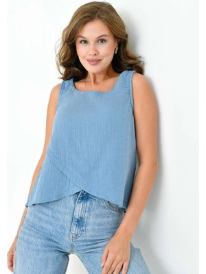 Mg Otantik Kadın Müslin Cepken Yelek Bluz %100 Pamuk Arka Düğmeli - MG001