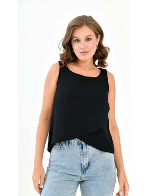 Mg Otantik Kadın Müslin Cepken Yelek Bluz %100 Pamuk Arka Düğmeli - MG001