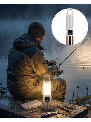Nacario Mey Ithalat® Çok Amaçlı Kamp Feneri USB Şarjlı Çift Işık Kaynaklı Güç Ekranlı LED Aydınlatma