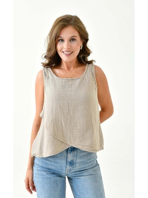 Mg Otantik Kadın Müslin Cepken Yelek Bluz %100 Pamuk Arka Düğmeli - MG001