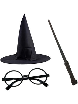 Zero Land Hnrlishp Harry Potter Siyah Şapkası Harry Potter Gözlüğü Harry Potter Asası 3 Lü Set