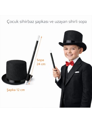 Mey İthalat Mey Ithalat® Çocuk Sihirbaz Şapkası ve Uzayan Yaylı Sihirli Sopa Seti