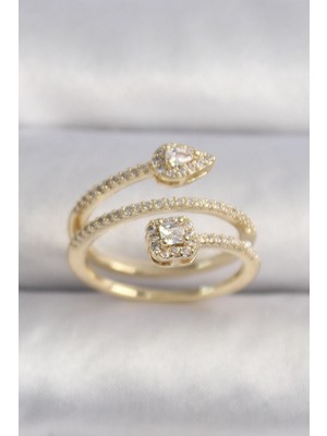 Butik Mey Ithalat® Pirinç Gold Renk Zirkon Taşlı Ok Model Vıp Seri Kadın Yüzük