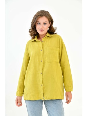 Mg Otantik Kadın %100 Pamuk Yağ Yeşil Müslin Gömlek