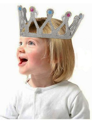 Zero Land Hnrlishp Gümüş Renk Çocuk ve Yetişkin Uyumlu Kraliçe Tacı Prenses Tacı 8X25 cm