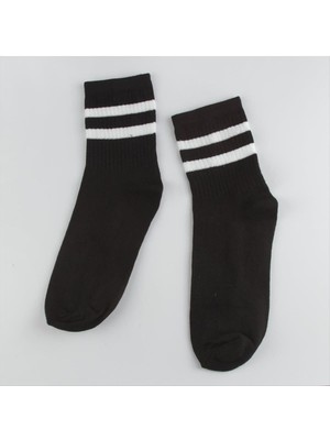 Zero Land Hnrlishp Çizgili Kolej Çorap-Siyah