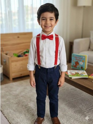 Şimo Butik  Çocuk 23 Nisan Ayarlanabilir Askı Papyon Takımı 1-10 Yaş Kırmızı