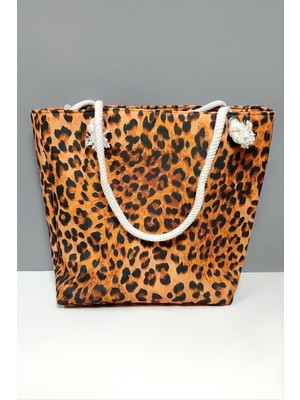 Zero Land Hnrlishp Leopar Desenli Plaj Çantası-Kahverengi