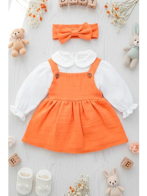 x Ipek Atlas Kız Bebek Çocuk Müslin Bandanalı Elbise