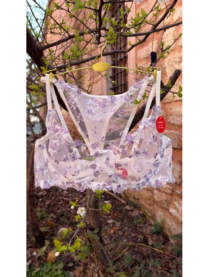 Arona Lingerie Büyük Beden Çıtır Çiçekli Brode Dantelli Desteksiz Sütyen Takımı - C Kap - A-137