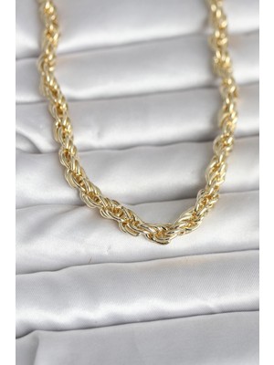 Maarketim 14K Gold Renk Kalın Burgu Zincirli Model 60 cm Kadın Kolye