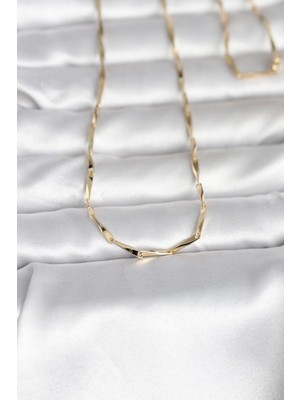 Maarketim 14K Gold Renk Kesme Çubuk Zincirli Model 60 cm Kadın Kolye