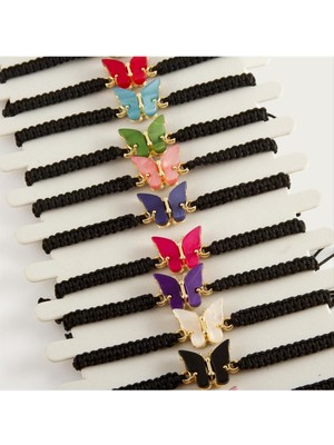 Zero Land Hnrlishp Kelebek Sedef Makrome Örgülü Bileklik-Siyah