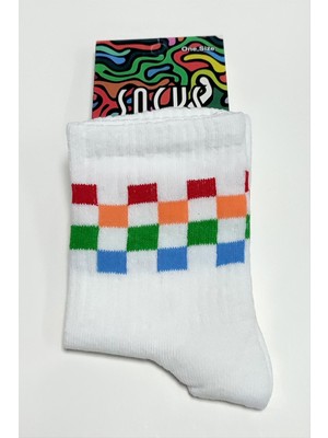 Zero Land Hnrlishp Renkli Küp Desenli Kolej Çorap 8X28-BEYAZ