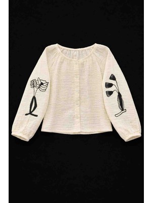 Dmb 0570 Kız Çocuk Bayramlık Muslin Işlemeli Gömlek