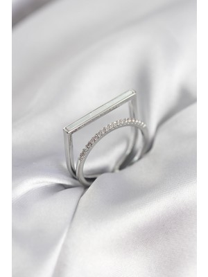 Maarketim Gümüş Renk Sedefli Zirkon Taşlı 2'li Kadın Yüzük