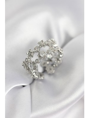 Maarketim Zirkon Taşlı 2'li Model Gümüş Renk Kadın Yüzük