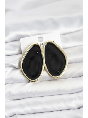 Esranın Dünyası Tegan Pirinç Siyah Mineli Damla Model Vintage Plaka Kadın Küpe TG27BKP11596