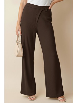 BS Hood x Nurbeli Kadın Asimetrik Kapama Pliseli Esnek Palazzo Pantolon