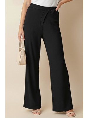 BS Hood x Nurbeli Kadın Asimetrik Kapama Pliseli Esnek Palazzo Pantolon