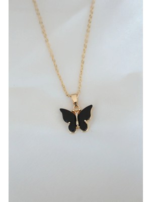 Esranın Dünyası Tegan Gold Kaplama Siyah Renkli Sedefli Kelebek Kolye TG27BKO6435