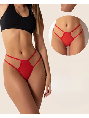 Esranın Dünyası Tegan Büyük Beden Fantazi Kırmızı Seksi Tül Kadın String - Fantezi Tanga TG270037-B