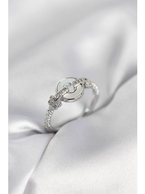 Esranın Dünyası Tegan Gümüş Renk Daire Form Sedef ve Zirkon Taşlı Kadın Yüzük TG27BYK4004