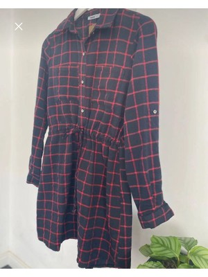 Oduncu Kumas Uzun Kol Belden Bağcıklı Gömlek Elbise