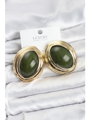 Esranın Dünyası Tegan Pirinç Yeşil Badem Model Vintage Gold Kadın Küpe TG27BKP11591