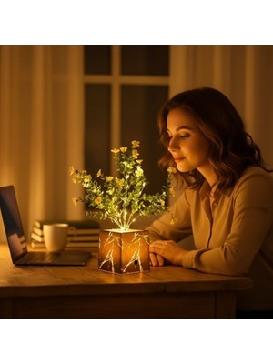 Esranın Dünyası Siyah Saksılı LED Yapay Çiçek