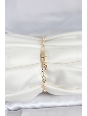 Esranın Dünyası Tegan cm 14K Gold Renk Kalpli Zincir Model Kadın Bileklik TG27BB8278