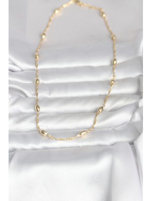 Esranın Dünyası Tegan cm 14K Gold Renk Burgu Zincirli Damla Topçuk Model 45 cm Kadın Kolye TG27BKO11001