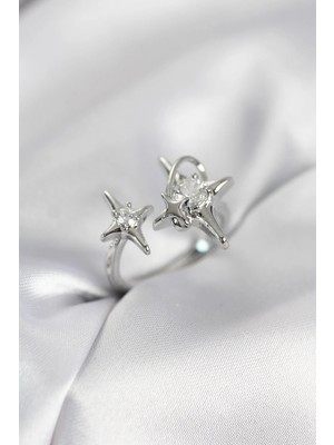 Esranın Dünyası Tegan Gümüş Renk Kutup Yıldızı Model Zirkon Taşlı Kadın Yüzük TG27BYK4124