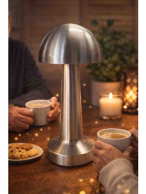 Mantar Başlıklı Masa Lambası Şarjlı Dokunmatik 3 Modlu Gece Işığı Lüks Başucu Lambası