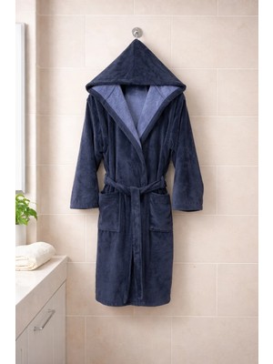 MySoft Home Triga Kadife Kapüşonlu  Bornoz  %100 Pamuk