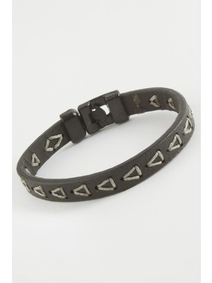 Zero Land Hnrlishp Üçgen Ip Desenli Kaliteli Suni Deri Bileklik-Siyah