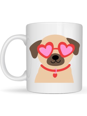 Maarketim Sevimli Kalpli Gözlüklü Köpek Desenli Porselen Kupa Model 46 – Aşk Dolu Tasarım Hediyelik Kahve Kupası