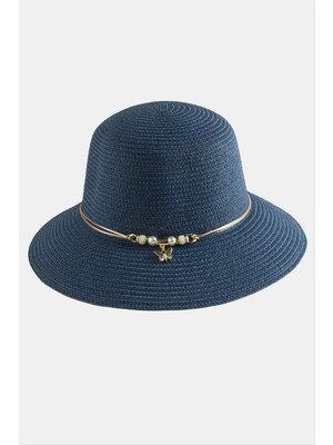 Zero Land Hnrlishp Kelebek Inci Hasır Şapka-Pudra Rengi