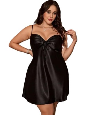 Bipamuk Büyük Beden Kadın Saten Gecelik Elbise Askılı Şık ve Rahat