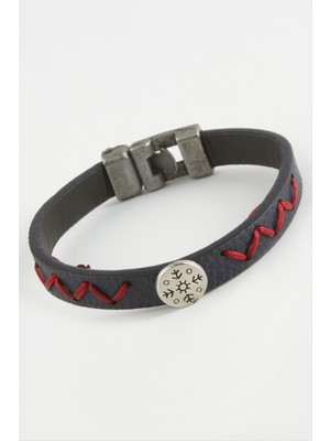 Zero Land Hnrlishp Zikzak Ip Desenli Kaliteli Suni Deri Bileklik-Lacivert