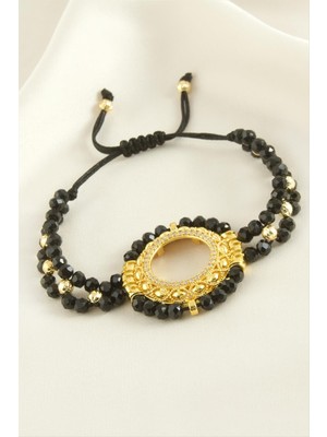 Zero Land Hnrlishp Çeyrek N Koyulabilir Kristal Taşlı Bileklik-Siyah