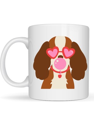 Maarketim Sevimli Köpek Figürlü Kalpli Gözlüklü Porselen Kupa Model 45 – Aşk Dolu Tasarım